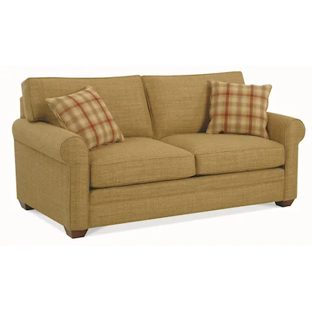 Casual Two Seater Loft Sofa with Rolled Arms and Exposed Wood Feet